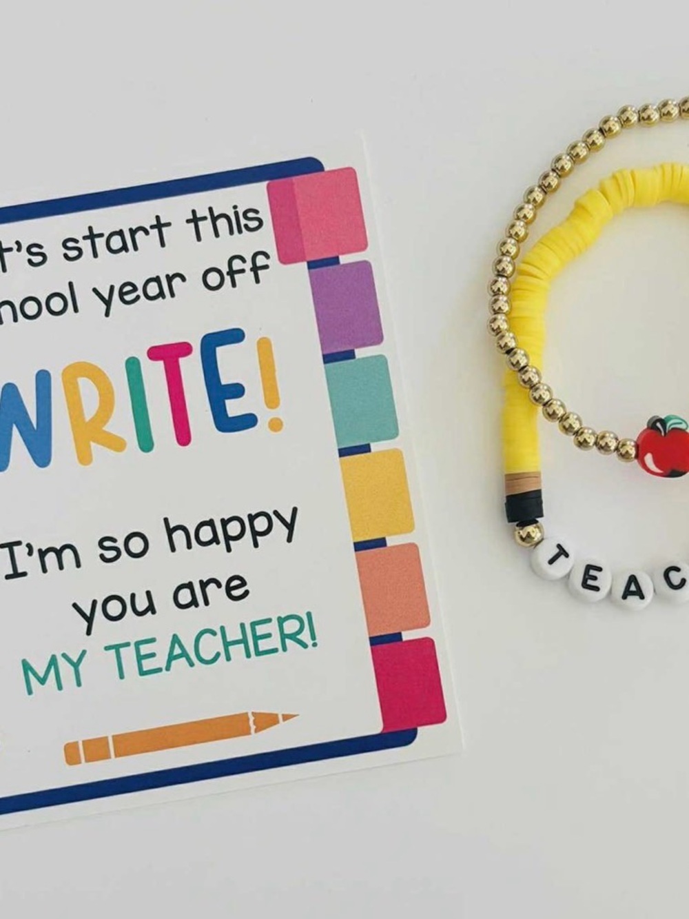 Teacher Appreciation Beaded Bracelet Set - Yellow & Gold